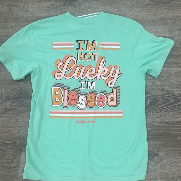 Jadelynn Brooke NWT I’m Not Lucky I’m Blessed Pocket Tee Size Small - Picture 2 of 6
